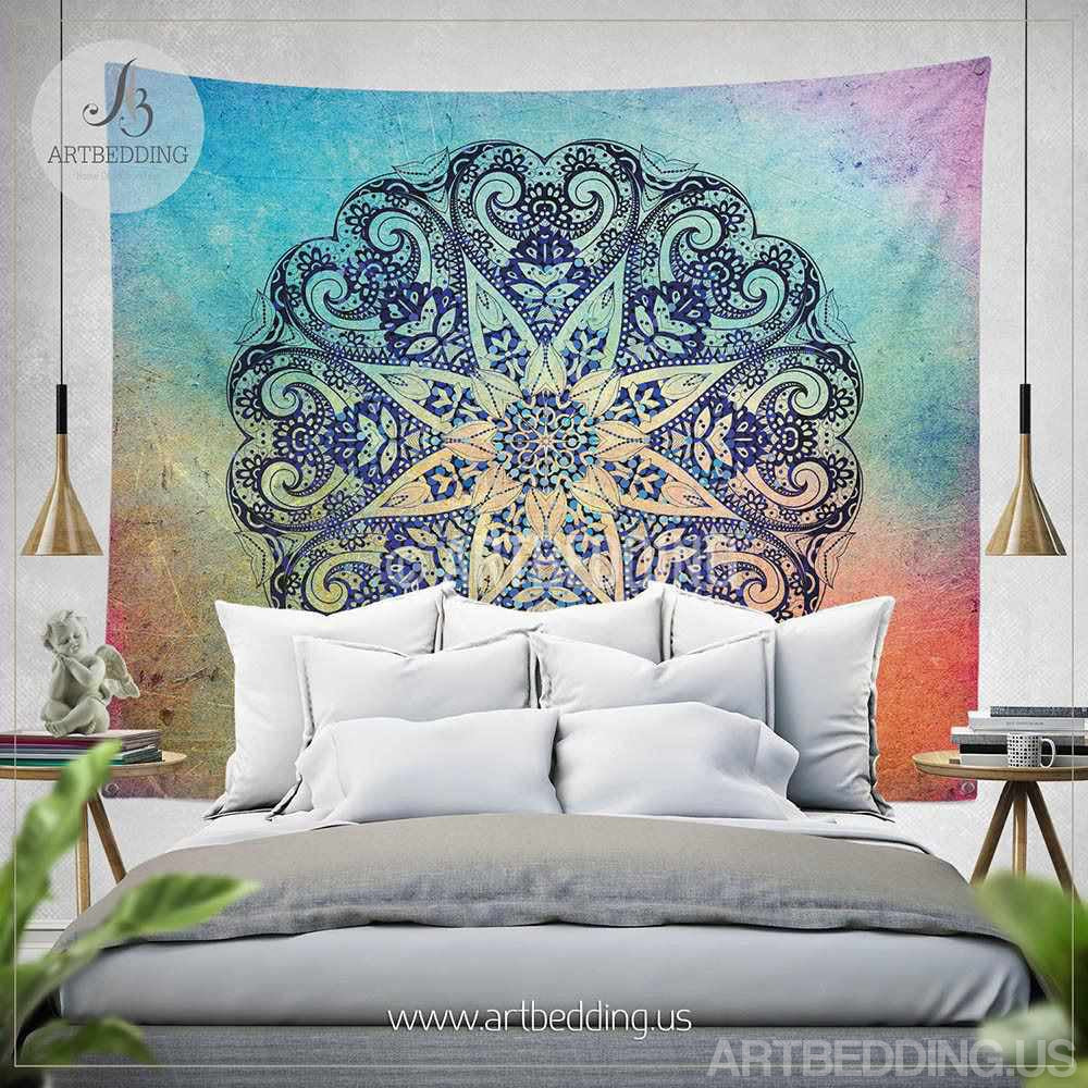 Tree Of Life Tapestry Moon And Black Sun Wall Hanging Psychedelic