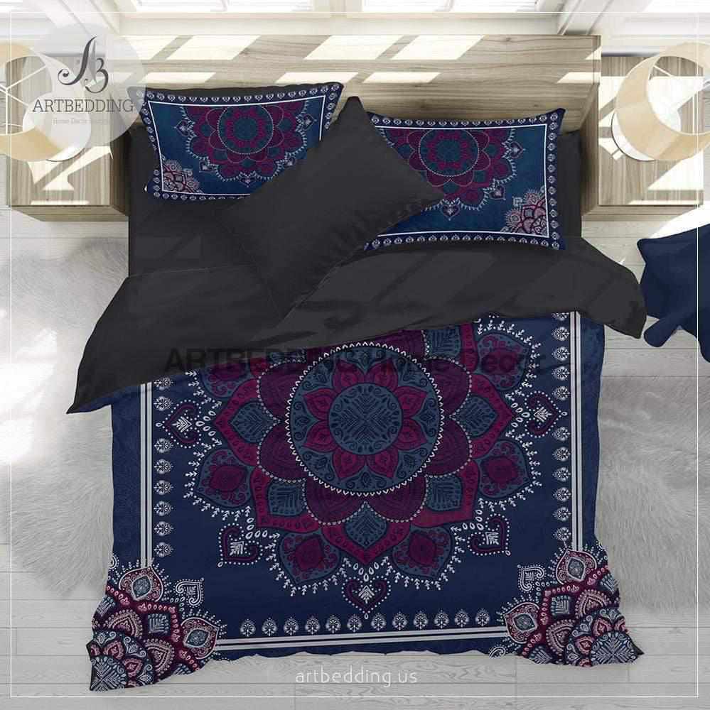  Sophia-Art Indian Handmade Hippie Cotton Ethnic Print Bohemian  Mandala Ombre Duvet Cover Bedding Donna Comforter Cover Throw Blanket with  2 Pillows Shams (Blue Peacock, Full 80 * 82 Inches) : Home & Kitchen