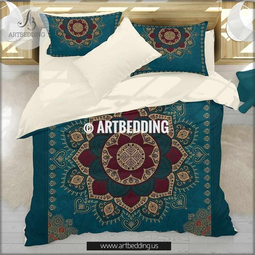 Blue Golden outlet Mandala Cotton Duvet Cover Boho Bedding Set Bedspread Blanket Throw Hippie Gypsy Quilt Doona Cover Bohemian Comforter Cover Set