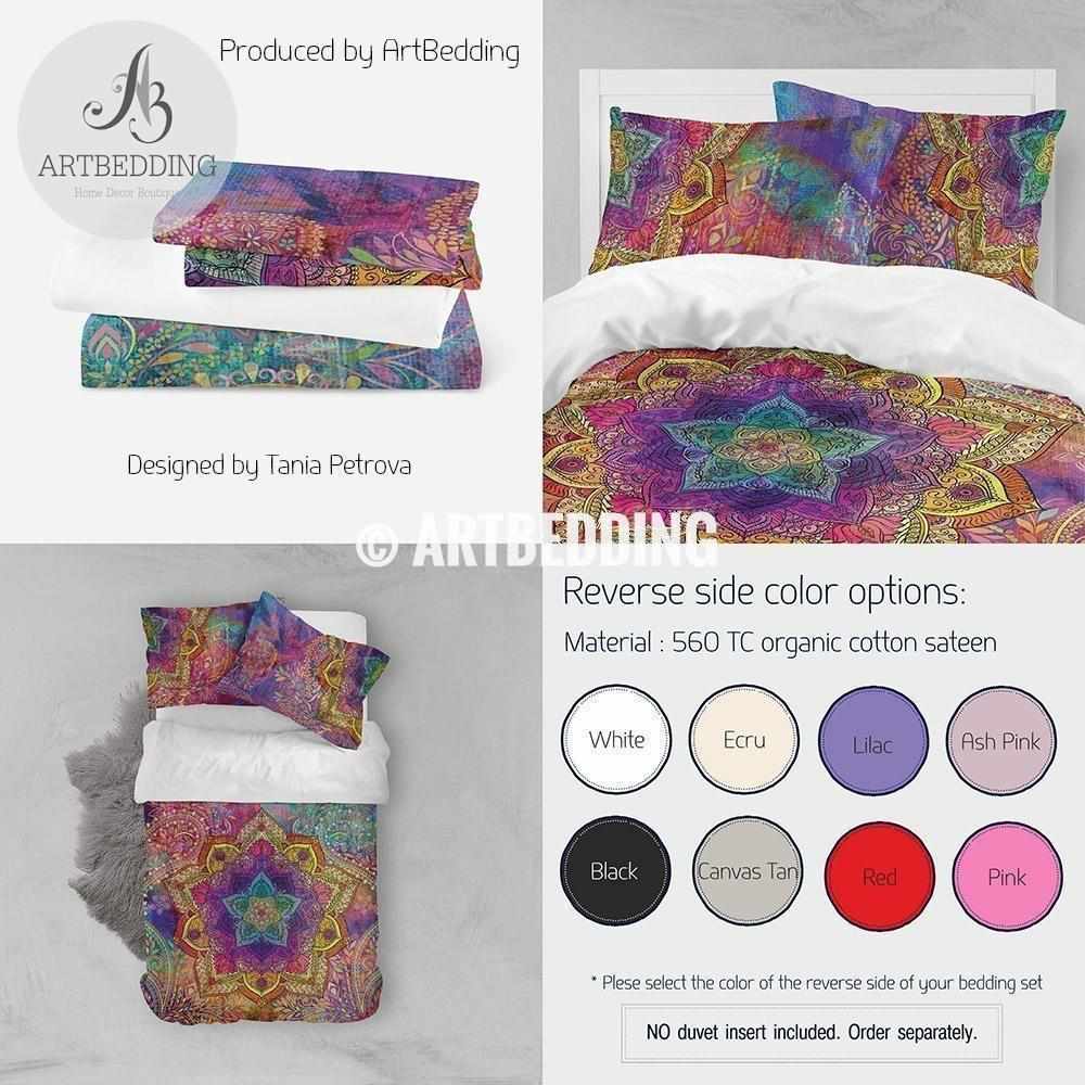 Boho bedding, Rainbow Mandala bedding, Rainbow chakra colors paisley m ...