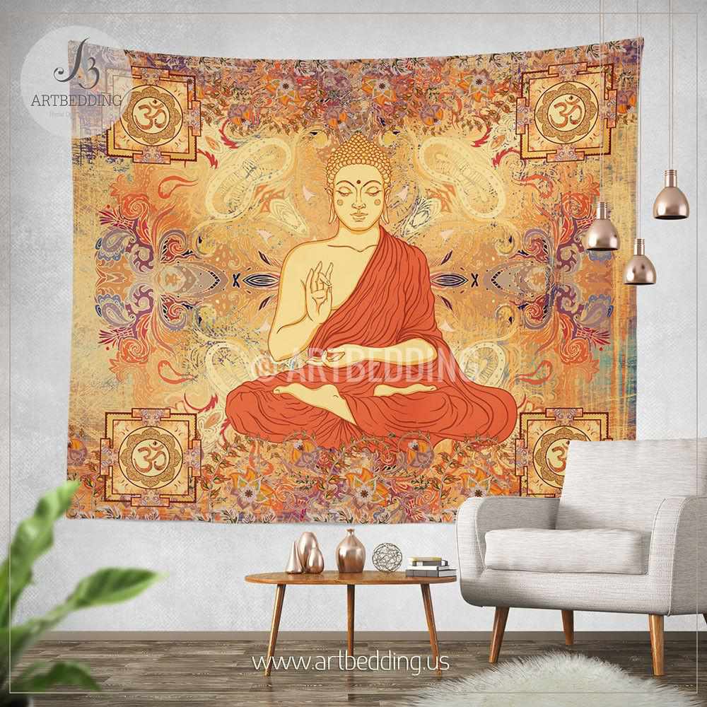 Popular Natural Multi-Color Tie-Dyed Handprinted Buddha Tapestry, Living Room Decor,Spiritual Wall Hanging,Zen Meditation Buddha,Wall Art,