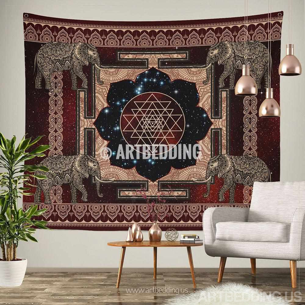 Boho Tapestry, Sacred Yantra wall tapestry, Hippie tapestry wall ...