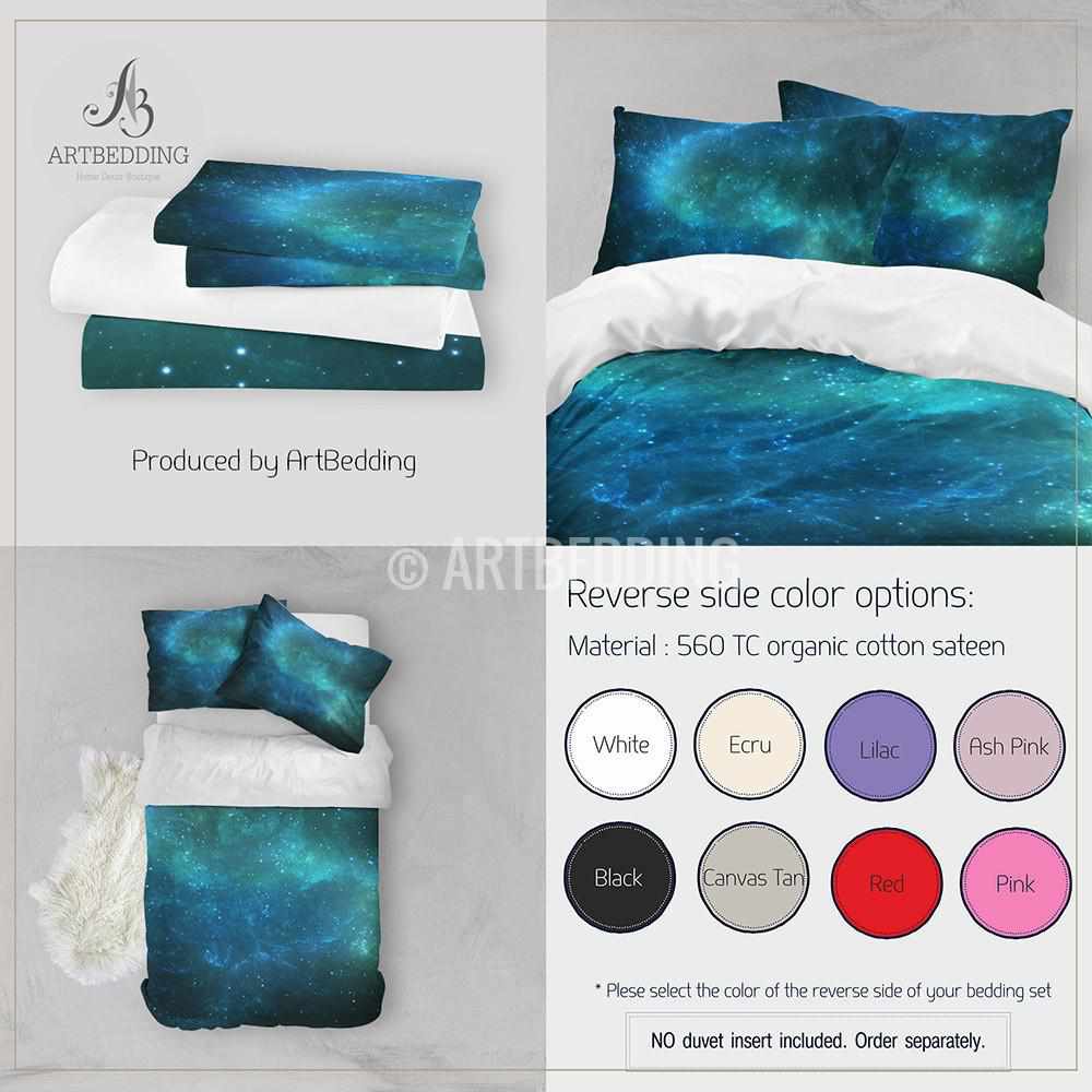 Deep Space bedding set, Fantasy abstract blue and green Nebula with ...
