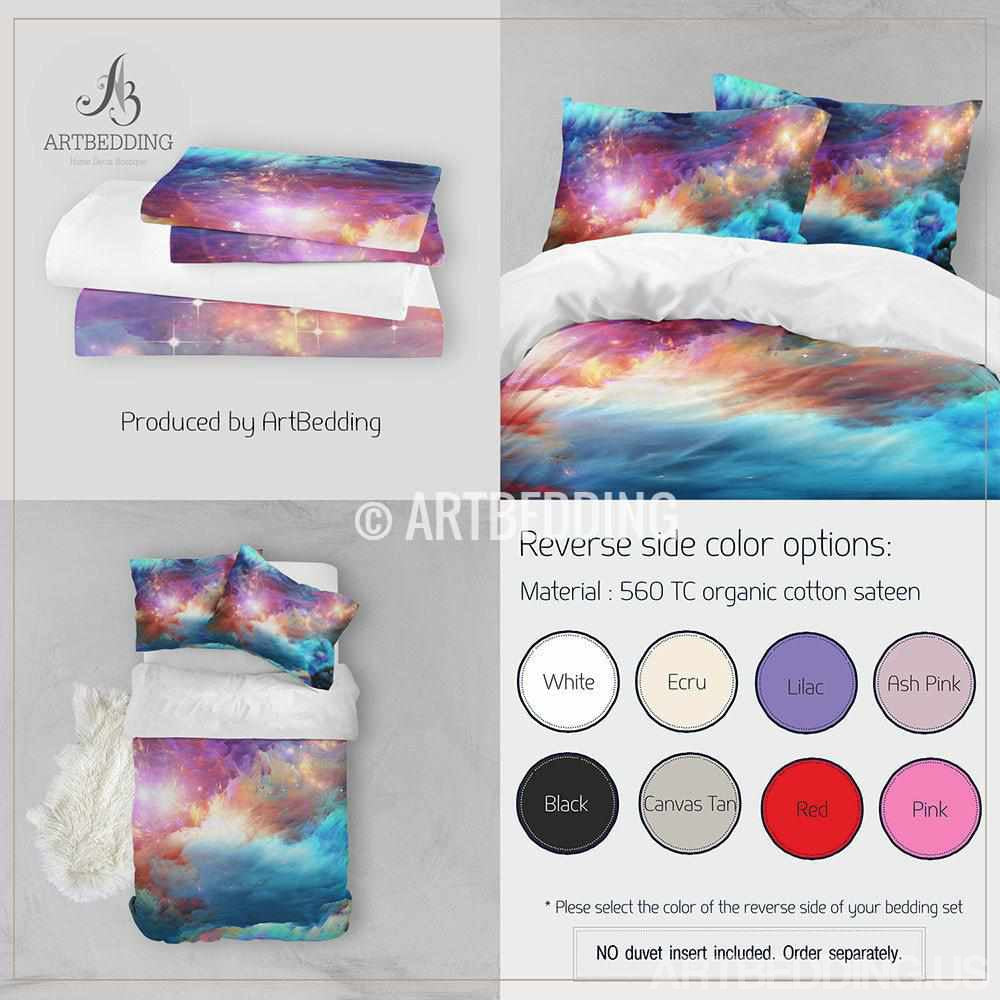 Galaxy bedding set, purple nebula in deep space Bedding set – ARTBEDDING